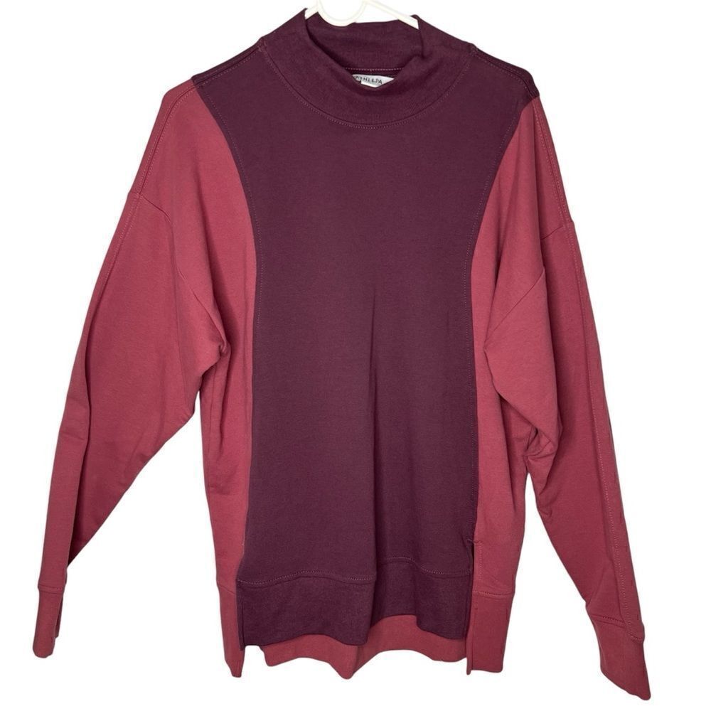 NWOT! Athleta Color Block Pink/Plumb Sweatshirt Loose Fit Women’s Size Small